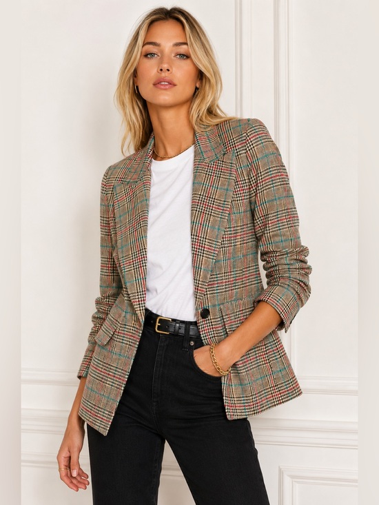 Smythe Jackets & Blazers - SMYTHE Size 8 Plaid One-Button Tailored Blazer Multicolor Check *PRISTINE*